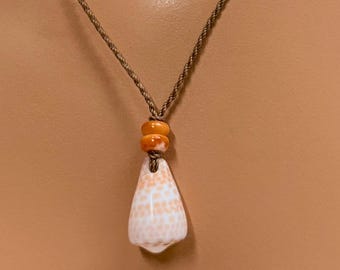Spiny Oyster & Cone Shell Necklace, Natural Seashell Pendant, Boho Beach Jewelry, Handmade Rope Necklace