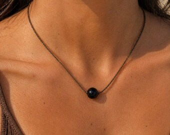 Onyx Necklace, Puka Shell, Minimalist Everyday Jewelry