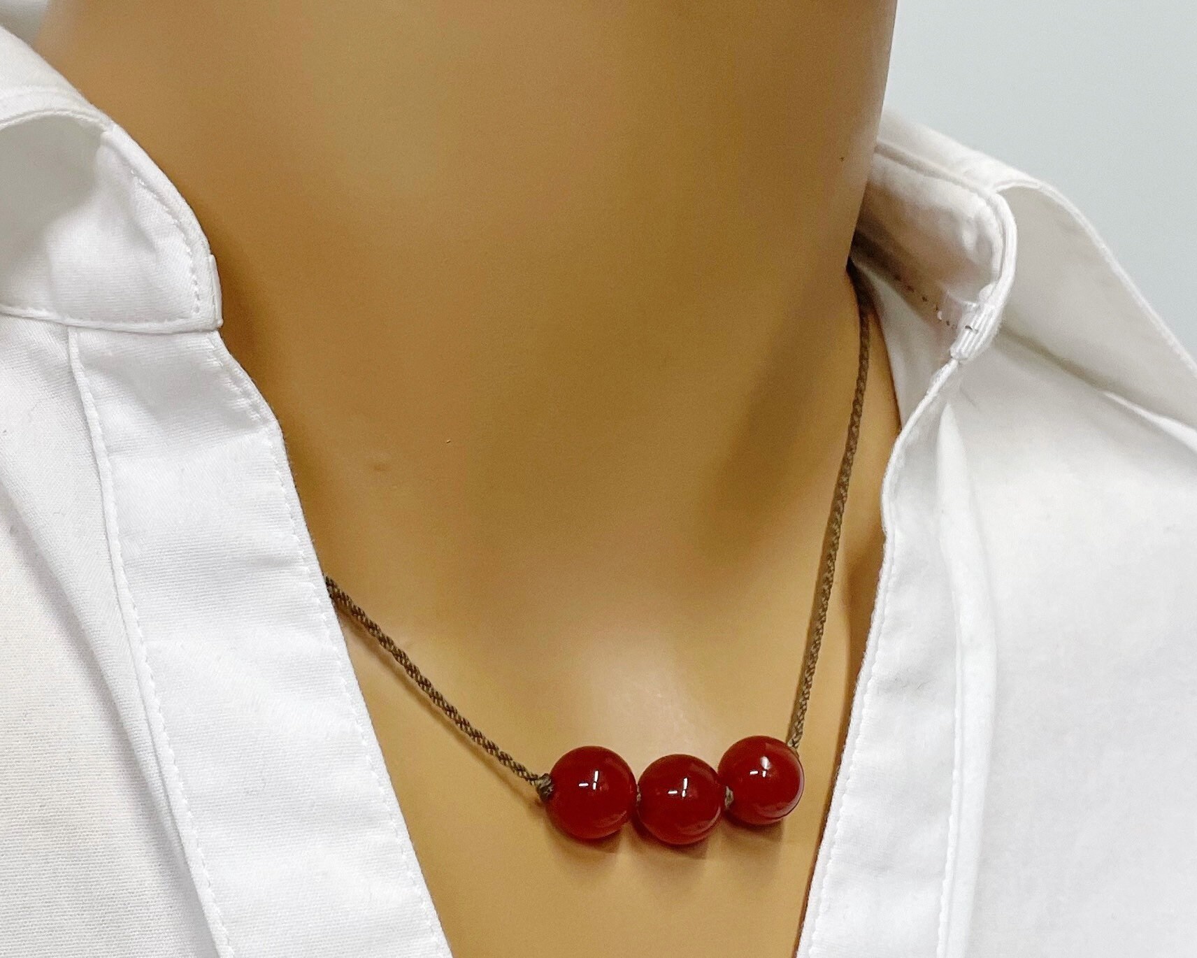 Carnelian Trio Rope Necklace, Minimalist Boho Jewelry - Etsy