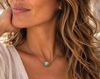 Green Moonstone Crystal Necklace, Puka Shell, Beach Boho Adventure Jewelry