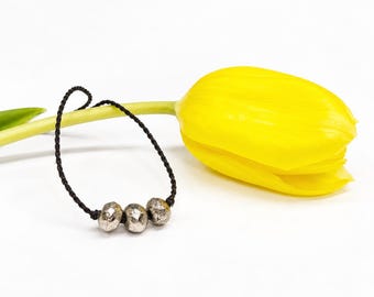 Pyrite Knotted Black Necklace, Puka Shell, Beach Bohemian Jewelry