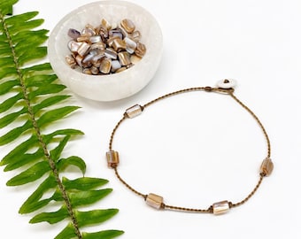 Mother of Pearl Beaded Anklet: Waterproof Rope & Puka Shell Clasp