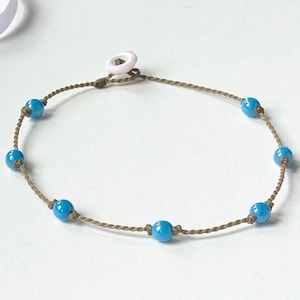 Handmade Blue Beaded Beachy Anklet, Waterproof and Travel Friendly, Czech Glass & Puka Shell Jewelry for Women,  The Brooks Anklet