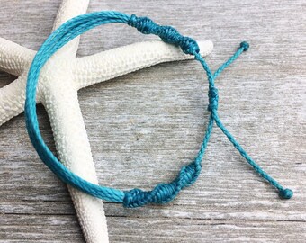 Blue String Friendship Bracelet, Waterproof Wax Cord, Handmade Adventure Jewelry