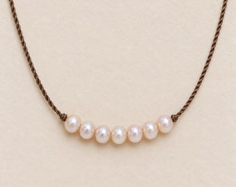 Tiny Pearl Necklace, Waterproof Handspun Rope, Puka Shell - The Island Hopper