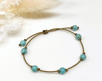 Blue Howlite Bracelet: Adjustable Handspun Nautical Rope, Bohemian Jewelry