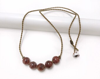 Strawberry Quartz Necklace,  Boho, Handspun Rope, Puka Shell Clasp,  Adventure Jewelry