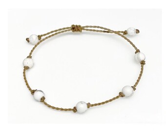 Howlite Adjustable Bracelet, Calming Stone, Handspun Rope, Beach Bohemian Jewelry