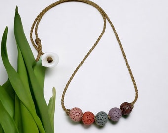 Colorful Lava Stone Necklace, Boho Surfer, Puka Shell Clasp, Waterproof Rope