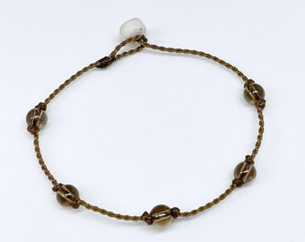Smoky Quartz Crystal Boho Bracelet, Handspun Rope Jewelry
