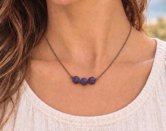 Lava Stone Necklace (Purple): Minimalist Puka Shell Waterproof Rope Jewelry