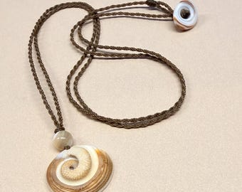 Natural Operculum + Mother of Pearl Necklace, Puka Shell, Waterproof Rope, Beach Boho Jewelry, Wild Kaia