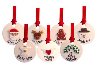 Personalised Christmas Tree Decoration,  Hand-Painted Polymer Clay Ornaments with Names, Handmade Christmas Tree Decoration