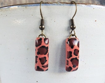 Leopard print earrings, Rectangle drop earrings, Animal print jewellery