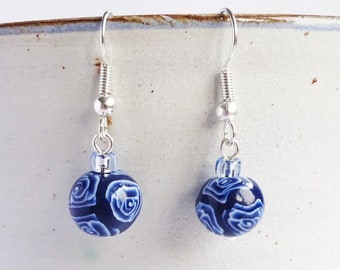 Handmade Navy Rose Earrings: Polymer Clay Floral Jewelry