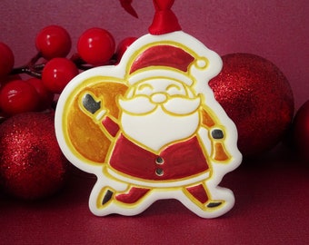 Santa Christmas tree decoration, Gold, red and white Christmas, Cute Father Christmas tree ornament, Funny Holiday decor