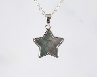 Star necklace, Silver and grey star pendant, Celestial jewellery