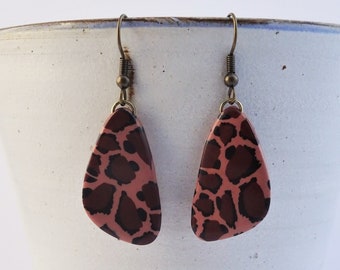 Statement leopard print earrings, Triangle dangly earrings