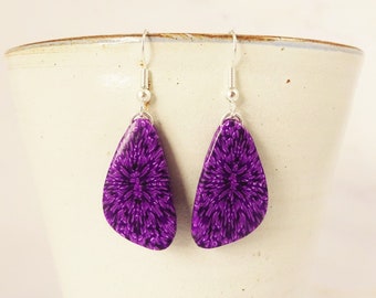 Purple Abstract Triangle Patterned Lightweight Statement Earrings, One of a Kind Plum Earrings