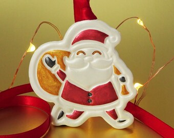 Santa Christmas tree decoration, Gold, red and white Christmas, Cute Father Christmas tree ornament, Funny Holiday decor