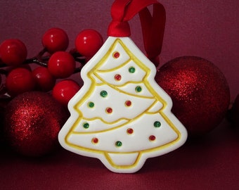 Tree Christmas tree decoration, Gold, red and white ornament, Scandi winter decor