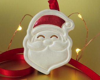 Santa Christmas tree decoration, Red and white Christmas, Cute Father Christmas tree ornament, Jolly Santa head decoration