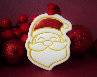 Santa Christmas tree decoration, Gold, red and white Christmas, Cute Father Christmas tree ornament, Jolly Santa head decoration