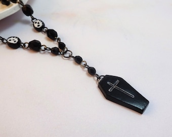 Skull Necklace with Coffin Pendant, Goth necklace, Witchy Gifts