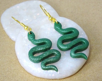 Snake Earrings, Green Snake Jewellery, Reptile Drop Earring, Snake Lover Gift