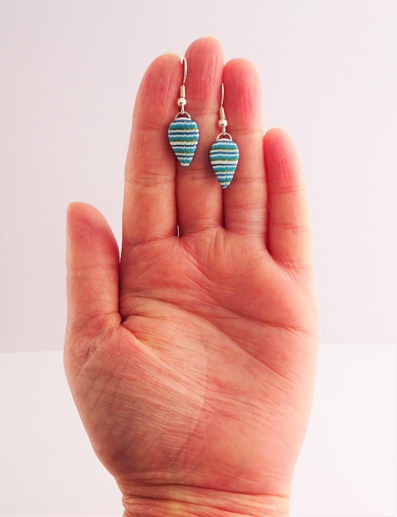 Nautical earrings green and yellow earrings Blue Summer jewellery Striped earrings Turquoise teardrop earrings