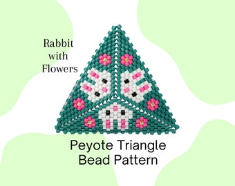 PDF Peyote Triangle Pattern with Rabbits and Flowers, Bead Weaving Pattern, Peyote Stitch Easter Pattern