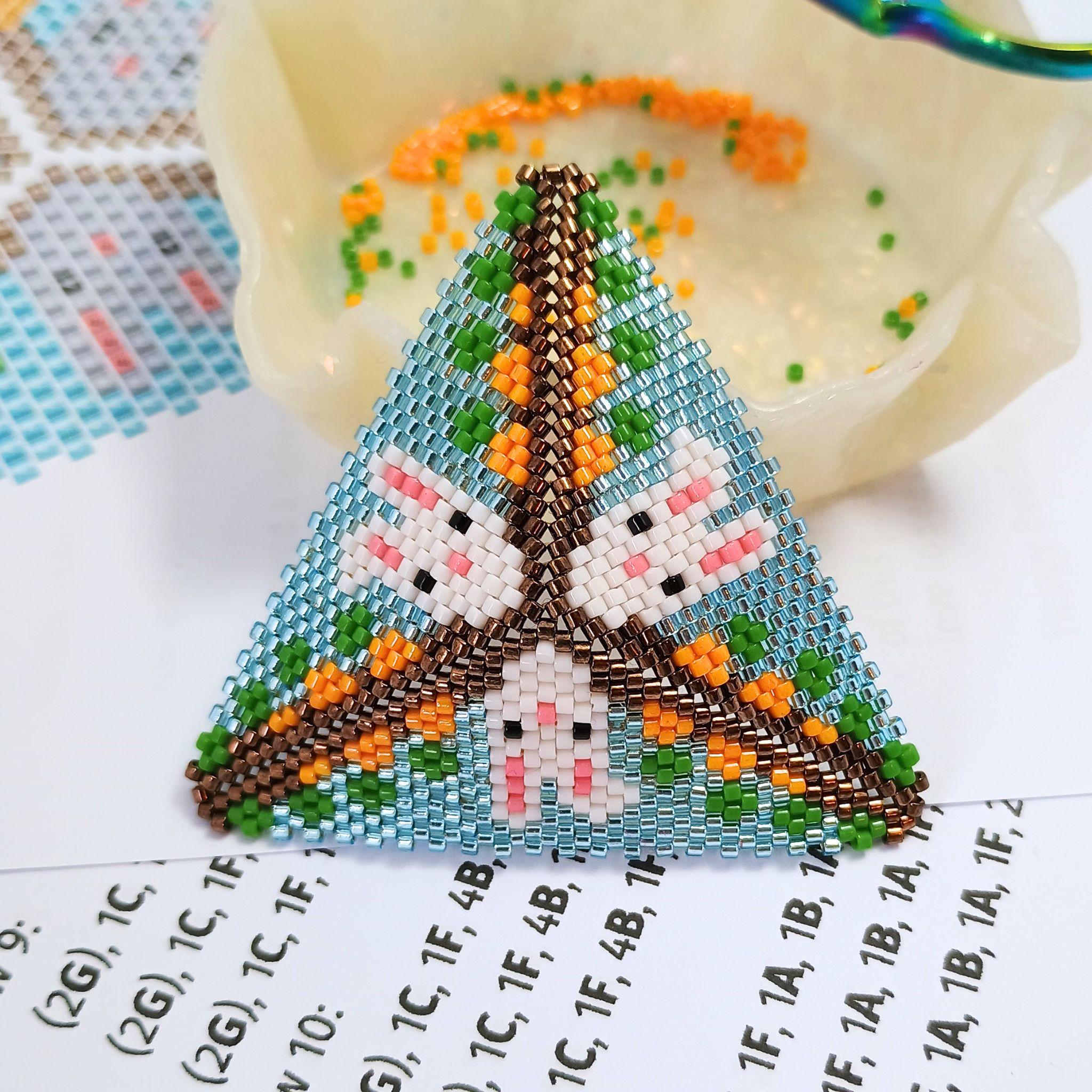 Rabbits Peyote Triangle Pattern, Animal Beadweaving, Cute Easter ...