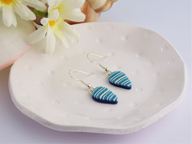Nautical earrings green and yellow earrings Blue Summer jewellery Striped earrings Turquoise teardrop earrings
