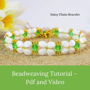 Tutorial de pulsera tejida con cuentas en cadena de margaritas: Patrón de flores (Descarga PDF)