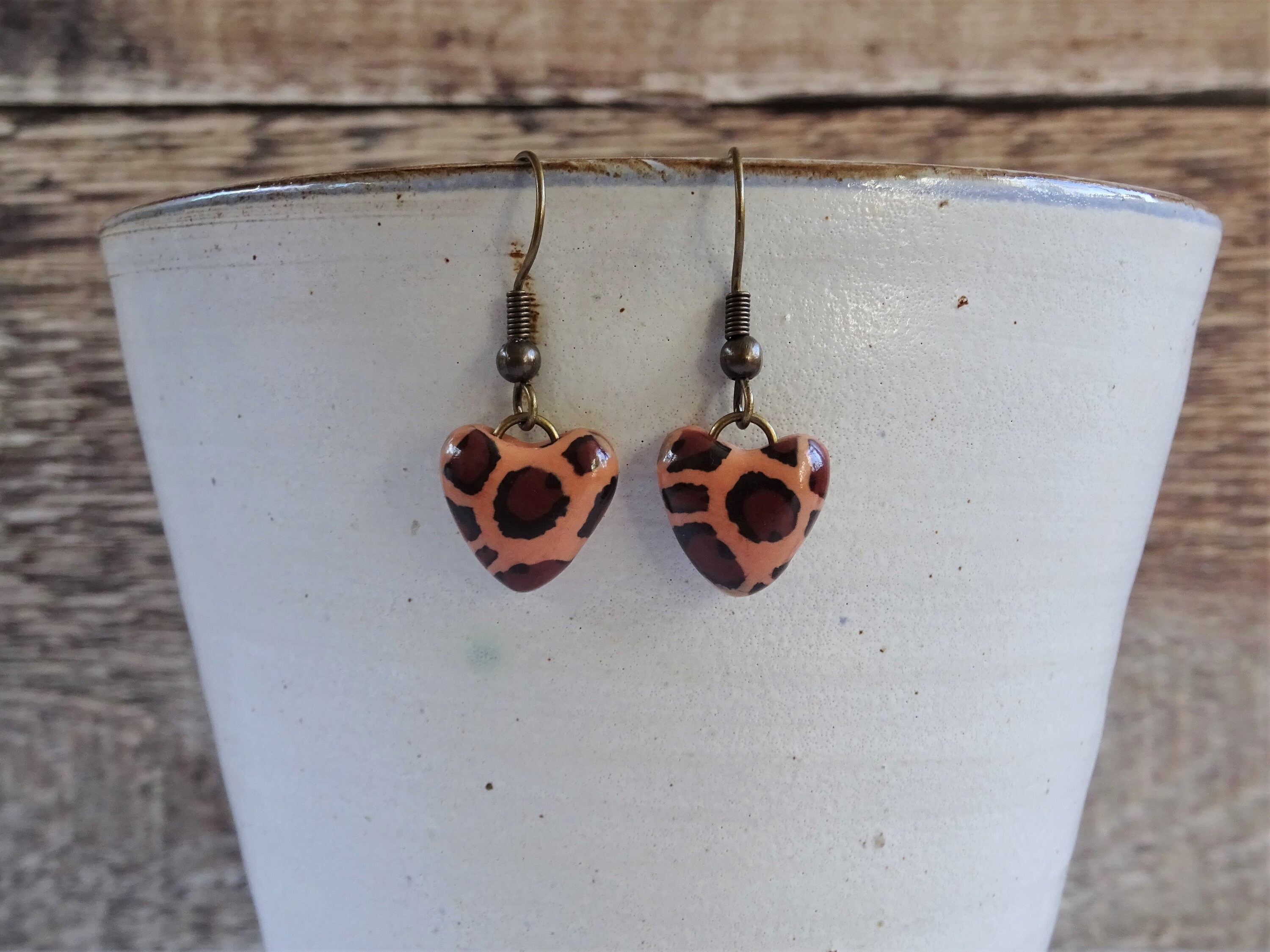 Leopard Print Teardrop Metal Earrings ~ Animal Kingdom Earrings~ Heart /& Leopard Print Drop Earrings ~