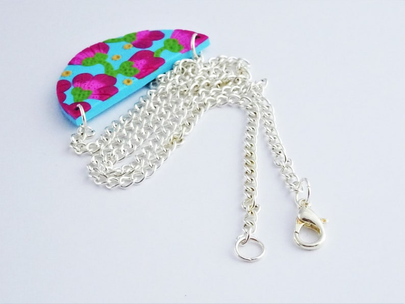 Floral bib necklace Turquoise and fuschia semi circle necklace