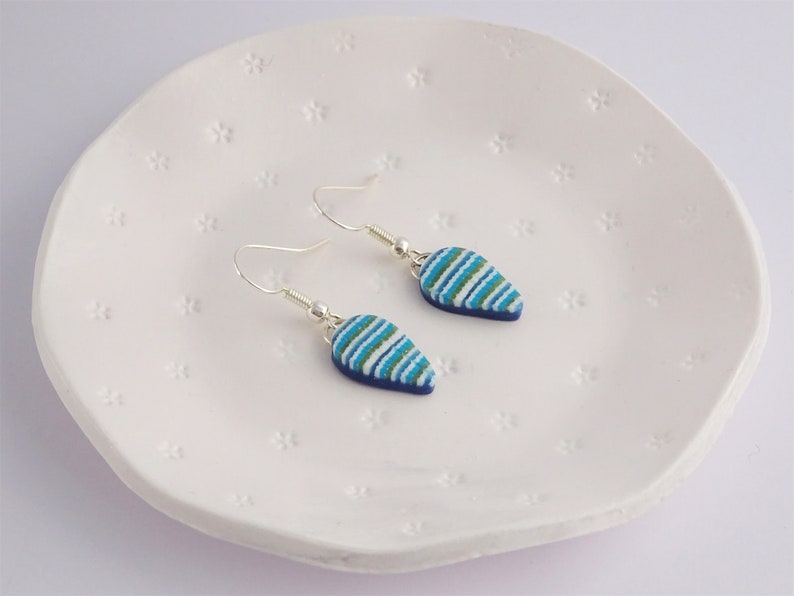 Nautical earrings green and yellow earrings Blue Summer jewellery Striped earrings Turquoise teardrop earrings