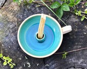 Palo Santo Sacred Wood Smoke stand bowl Ceramic smoker ritual Censer incense bowl with handle turquoise sea blue Ocean