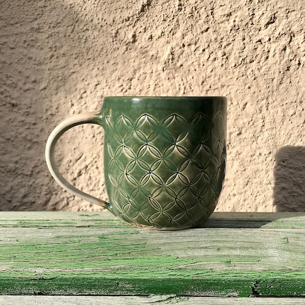 Ceramic Cup Flower of Life // Flower of Life Coffee Mug Floral Blossom Ceramic // Ceramic Cup Green Flower by Pots of Soul Design