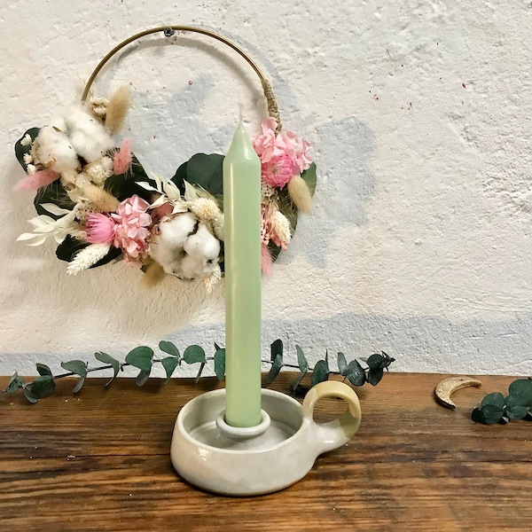 Ceramic candlesticks of yesteryear // Chamber candlestick 1900 with handle + stick candle //Candle holder white beige incl. candle Pots of Soul candles