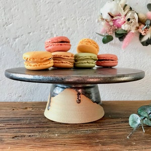 Small ø 21.5 cm cake stand black beige // Small high cake plate ceramic // Ceramic stand pedestal cakes cake cupcake cake stand