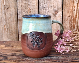 Ceramic cup fuchsia flower calyx stone red sage // Ceramic cup with floral flowers handmade on the potter's wheel PotsofSoul Design