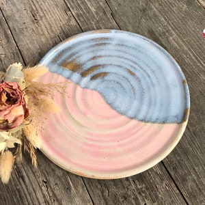 Cake ceramic plate blue pink effect cake plate 19 cm // Ceramic plate // Breakfast plate // Small plate dessert handmade spiral