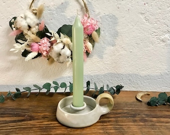 Ceramic candlesticks of yesteryear // Chamber candlestick 1900 with handle + stick candle //Candle holder white beige incl. candle Pots of Soul candles