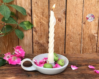 Candlestick original candle bowl ceramic hand-turned / candle plate white / chamber candlestick Henkel Incl. Candle Pots of Soul candlestick