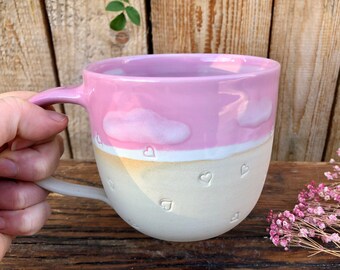 Extra large pink sky clouds heart mug pastel 550 ml / XL cup love flying hearts ceramic ceramic cup coffee heart mom mother's day