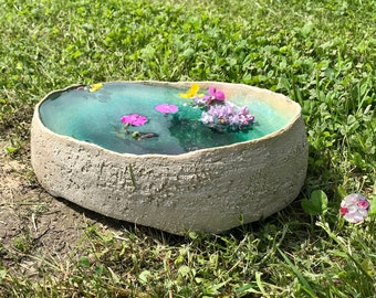 Oval Design Ocean Sea Water Decorative Bowl // Flowers Water Bowl Natural Mirror Garden Ceramic Bird Bath Bird Bath Sea Love Pots of Soul