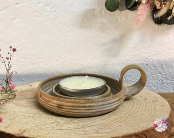 XL tealight holder Maxi candle holder small pillar candle // Large tealight Anno 1900 handle // Maxi tealight candle holder matt beige