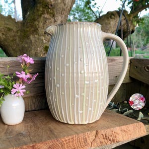 1.2 Liter Stoneware Ceramic Jug Large Ceramic Jug Stripes & Dots Water Jug Juice Jug Water Wine Jug Handcrafted Pots of Soul Design