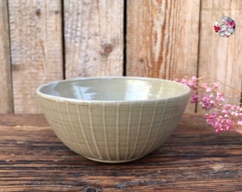 Cereal bowl stripes ceramic beige white striped design // Bowl Small ceramic bowl Pots of Soul design beige white stripes Mom Mother's Day